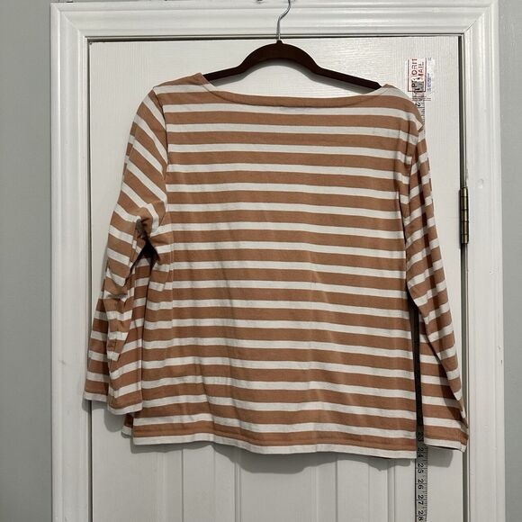 J CREW Cotton Long Sleeve Top Iconic Tan White Stripe XL Classic - Picture 7 of 8